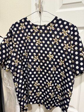 Vintage Navy Polka Dot Short Sleeve Nautica Blouse size L